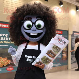 Black Falafel mascot costume character dressed with a Mom Jeans and Reading glasses