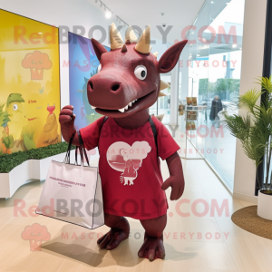 Maroon Triceratops maskot...