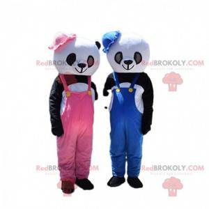 2 panda mascots, girl and boy teddy bear costumes -