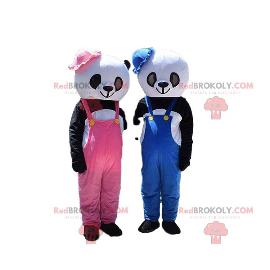 2 mascotes panda, fantasias de urso de pelúcia de menina e