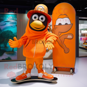 Orange Skateboard mascot costume character dressed with a Coat and Wallets