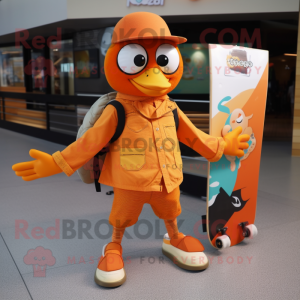 Orange Skateboard mascot costume character dressed with a Coat and Wallets