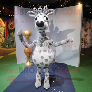 Silver Giraffe mascot costume character dressed with a A-Line Skirt and Clutch bags