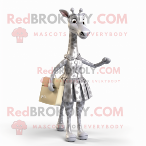 Silver Giraffe mascot costume character dressed with a A-Line Skirt and Clutch bags