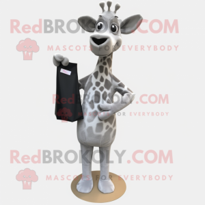 Silver Giraffe mascot costume character dressed with a A-Line Skirt and Clutch bags