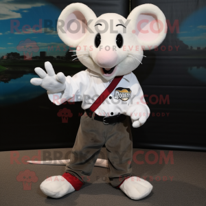 White Mouse mascot costume character dressed with a Corduroy Pants and Shoe clips