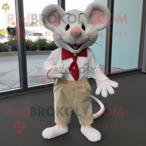 White Mouse mascot costume character dressed with a Corduroy Pants and Shoe clips