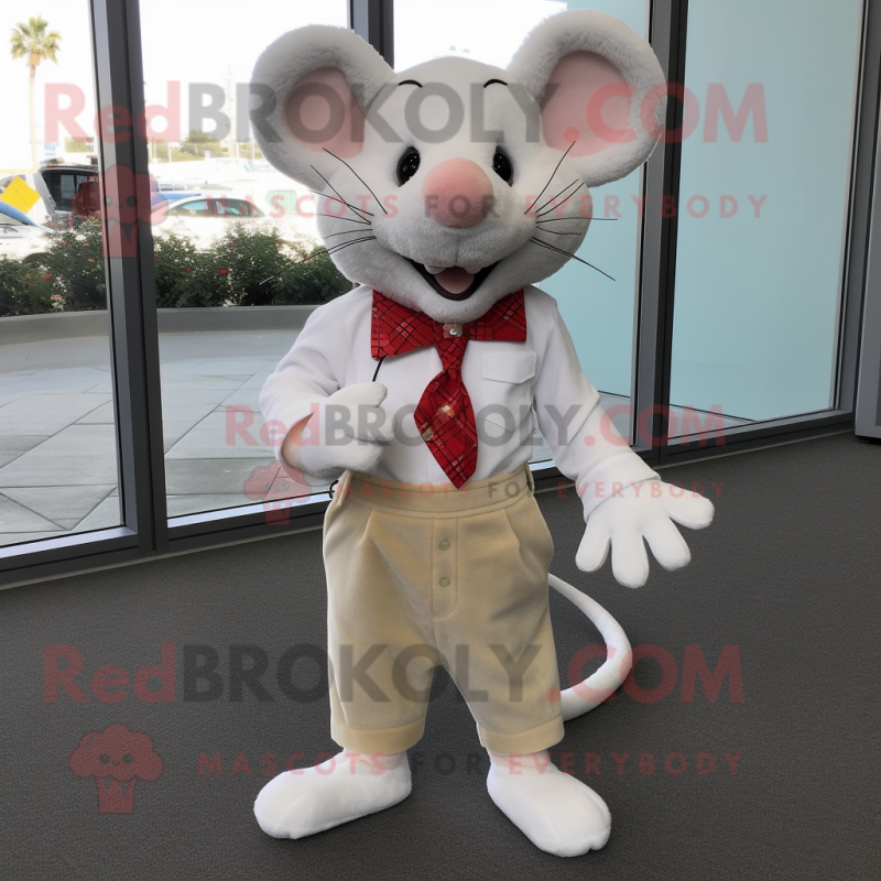 White Mouse mascot costume character dressed with a Corduroy Pants and Shoe clips White Mouse mascot costume character dressed with a Corduroy Pants and Shoe clips