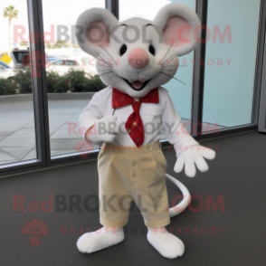 White Mouse mascot costume character dressed with a Corduroy Pants and Shoe clips