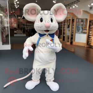 White Mouse mascot costume character dressed with a Corduroy Pants and Shoe clips
