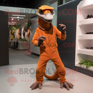 Rust Coelophysis mascot costume character dressed with a Joggers and Gloves