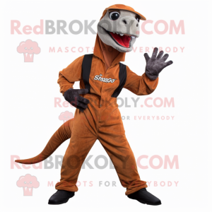 Rust Coelophysis mascot costume character dressed with a Joggers and Gloves