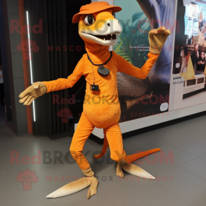 Rust Coelophysis mascot costume character dressed with a Joggers and Gloves