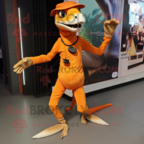 Rust Coelophysis mascot costume character dressed with a Joggers and Gloves