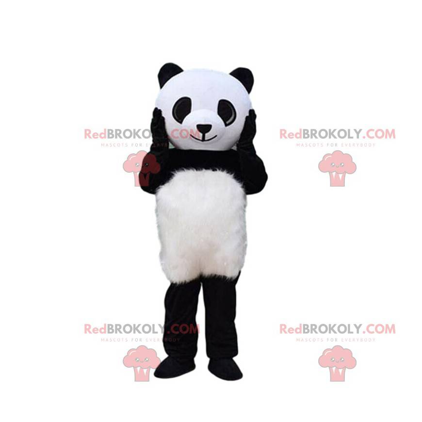 Mascota panda gigante, disfraz de oso blanco y negro -