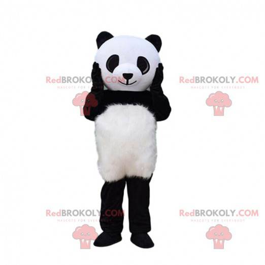 Mascota panda gigante, disfraz de oso blanco y negro -