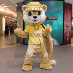 Gold Ferret mascot costume character dressed with a Skinny Jeans and Headbands