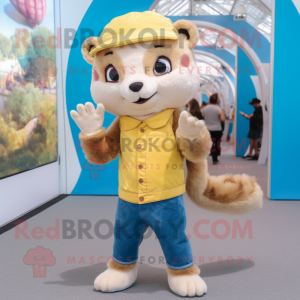 Gold Ferret mascot costume character dressed with a Skinny Jeans and Headbands