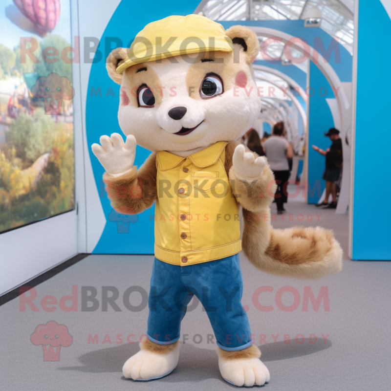 Gold Ferret mascot costume character dressed with a Skinny Jeans and Headbands