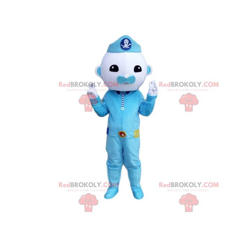 Mascote de personagem azul, policial, fantasia azul -