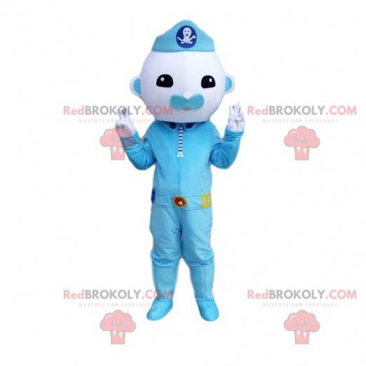 Mascote de personagem azul, policial, fantasia azul -