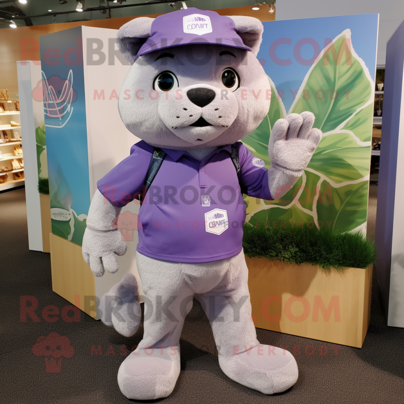 Lavender Puma mascot costume character dressed with a Cargo Shorts and Anklets