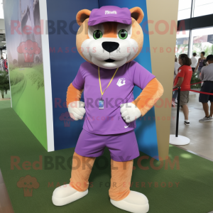 Lavender Puma mascot costume character dressed with a Cargo Shorts and Anklets