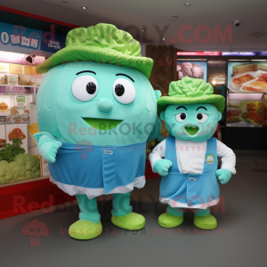 Turquoise Corned Beef And Cabbage mascot costume character dressed with a Polo Tee and Caps