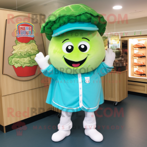 Turquoise Corned Beef And Cabbage mascot costume character dressed with a Polo Tee and Caps