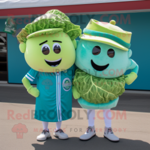 Turquoise Corned Beef And Cabbage mascot costume character dressed with a Polo Tee and Caps