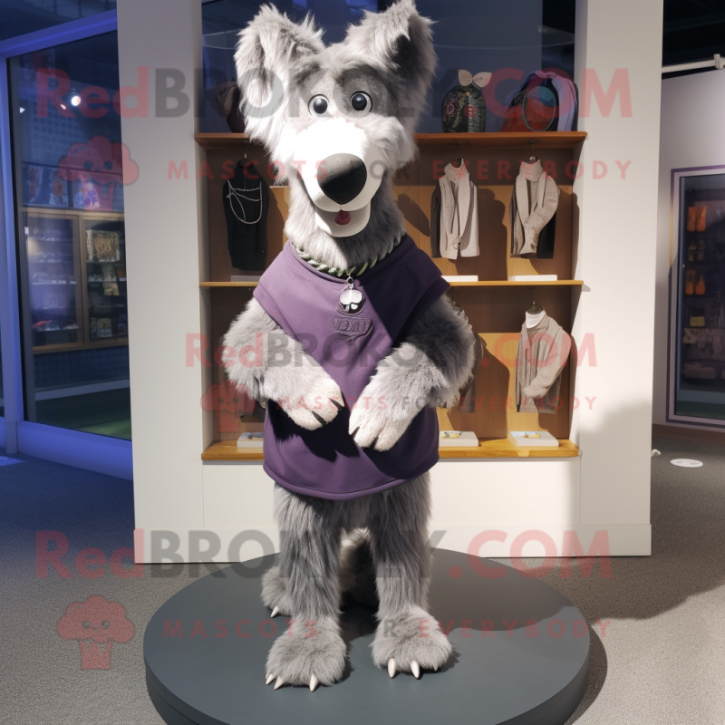 Gray Dog mascot costume character dressed with a V-Neck Tee and Scarf clips