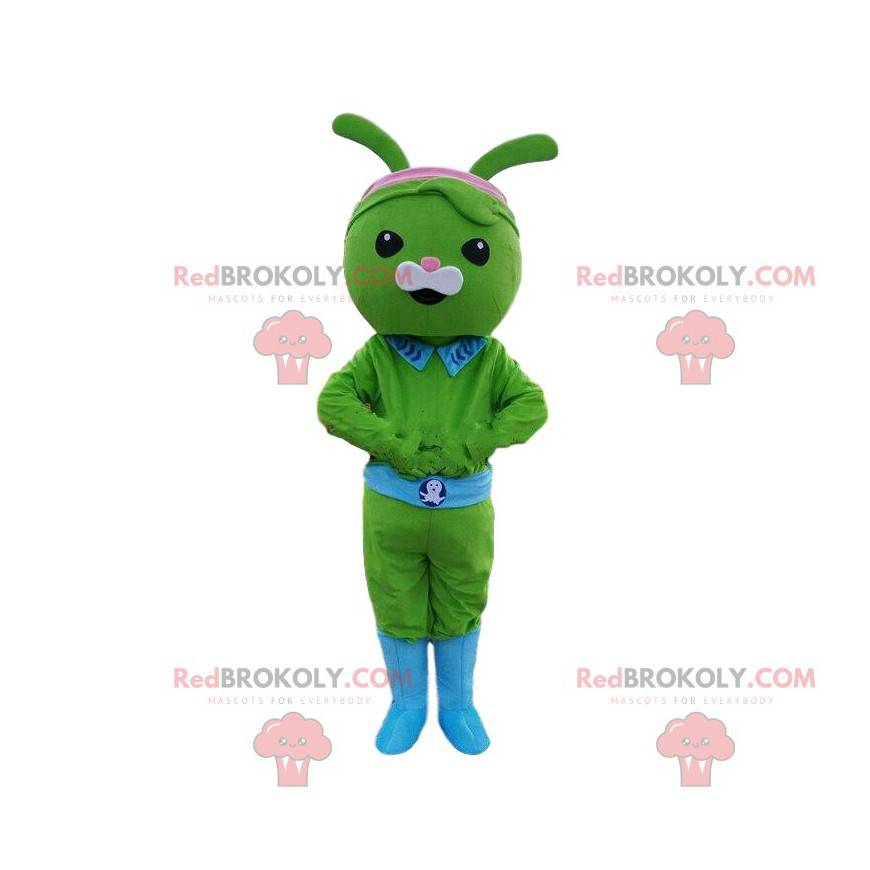 Mascote de coelho verde, fantasia de criatura verde -