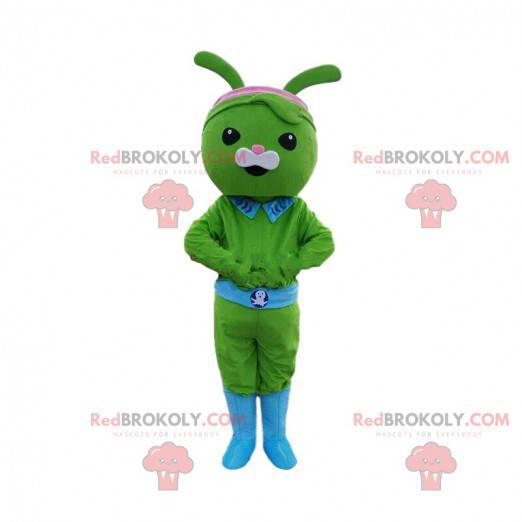 Mascota de conejo verde, disfraz de criatura verde -