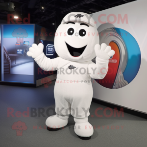 White Ice mascot costume character dressed with a Suit and Shoe laces