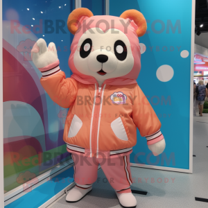 Peach Bear mascot costume character dressed with a Windbreaker and Ties