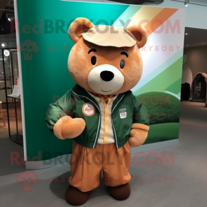 Peach Bear mascot costume character dressed with a Windbreaker and Ties