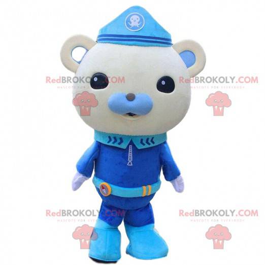 Mascotte de nounours gris en uniforme de policier -