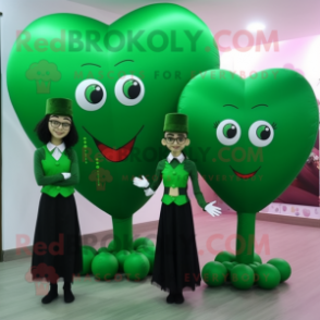 Forest Green Heart Shaped Balloons mascot costume character dressed with a Dress Pants and Coin purses