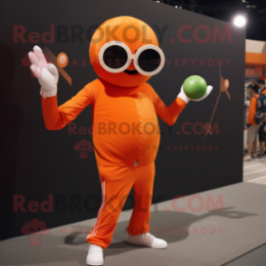 Orange Juggle mascot costume character dressed with a Jumpsuit and Sunglasses