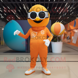 Orange Juggle mascot costume character dressed with a Jumpsuit and Sunglasses