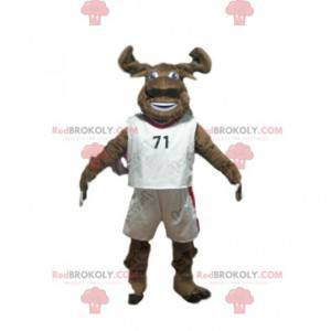 Brown buffalo mascot in sportswear, buffalo costume -