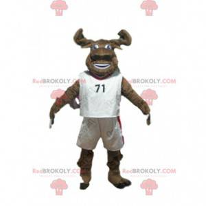 Mascota de búfalo marrón en ropa deportiva, traje de búfalo -