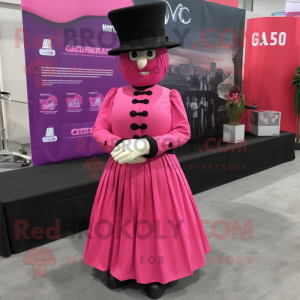 Magenta Civil War Soldier mascot costume character dressed with a Skirt and Pocket squares