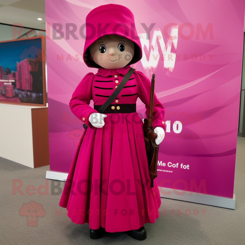 Magenta Civil War Soldier mascot costume character dressed with a Skirt and Pocket squares Magenta Civil War Soldier mascot costume character dressed with a Skirt and Pocket squares