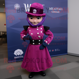 Magenta Civil War Soldier mascot costume character dressed with a Skirt and Pocket squares