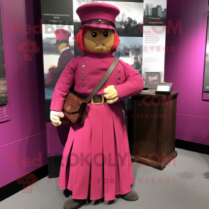 Magenta Civil War Soldier mascot costume character dressed with a Skirt and Pocket squares