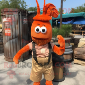 Rust Shrimp Scampi mascot costume character dressed with a Cargo Pants and Scarves