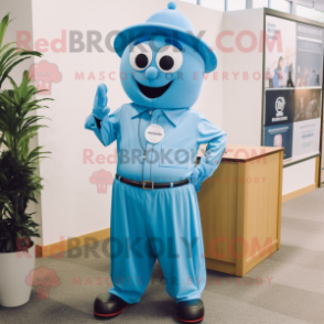 Sky Blue Phone mascot costume character dressed with a Dress Shirt and Belts