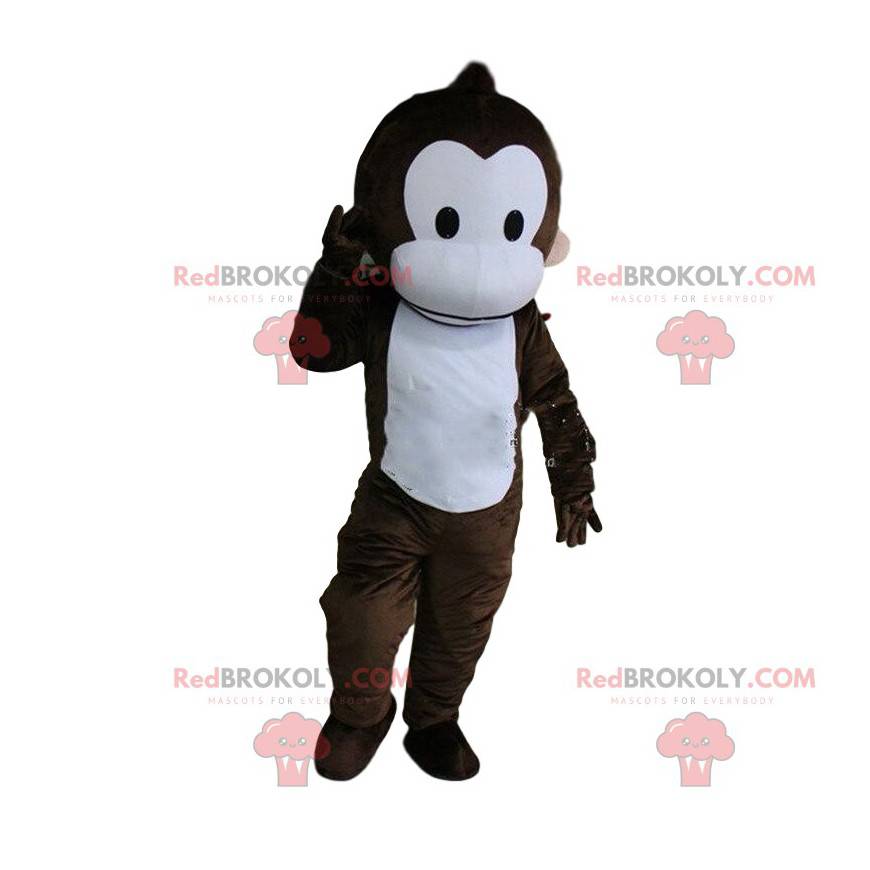 Fullt tilpassbar brun og hvit ape maskot - Redbrokoly.com