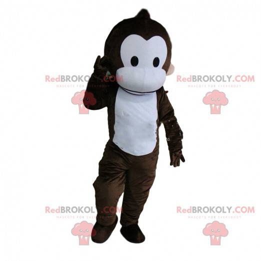 Fullt tilpassbar brun og hvit ape maskot - Redbrokoly.com
